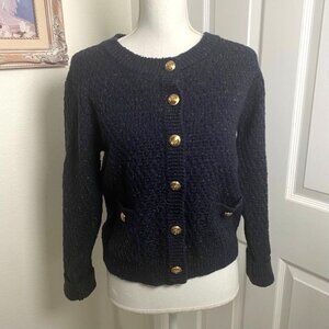Become Made In Korea Navy Cardigan Gold Tone Buttons Size Small Multicolor Knit